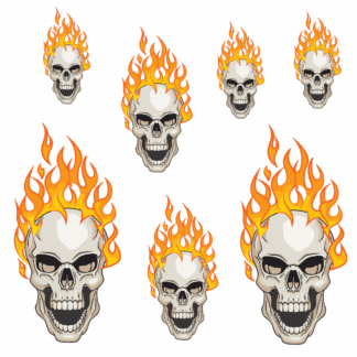 TrendSpire Flaming Skulls Vinyl Stickers (Colour) - Set of 7