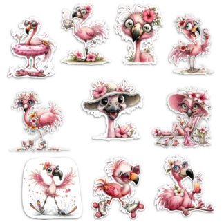 Flamingos Sketched Vinyl Stickers (Colour) - Set of 10