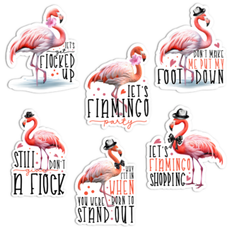 Flamingos Words Lifelike Vinyl Stickers (Colour) - Set of 6