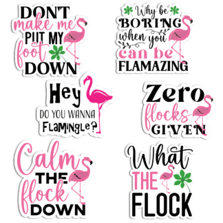 Flamingos Words Fun Vinyl Stickers (Colour) - Set of 6