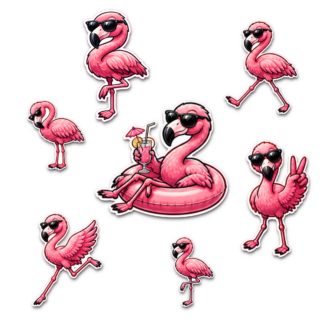 Flamingos Clipart Vinyl Stickers (Colour) - Set of 24