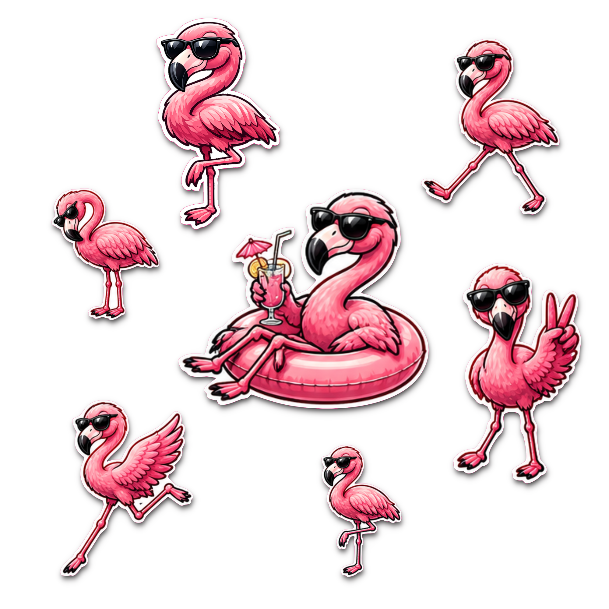 Flamingos Clipart Vinyl Stickers (Colour) - Set of 24