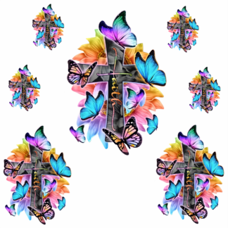 Faith Cross and Butterflies Stickers/Decals - Set of 7