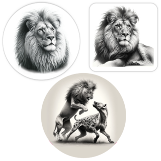 TrendSpire Lion Stickers (BW) - Set of 3
